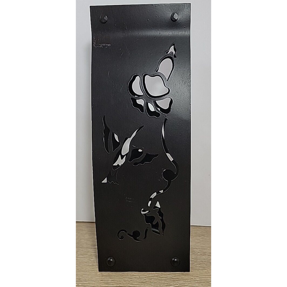 12" Brown‎ Punched Tin Hummingbird Flower Design Tealight Candle Holder Cottage